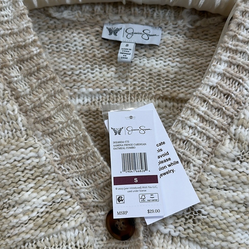 Jessica Simpson Amina Western Fringe Cardigan Size Small Color Oatmeal - Picture 4 of 6